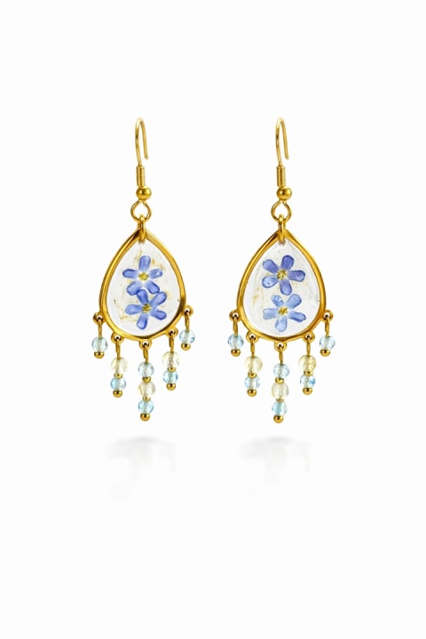 Kolczyki z żywicy z kamieniami naturalnymi GLAM Niezapominajki i topaz i cytryn