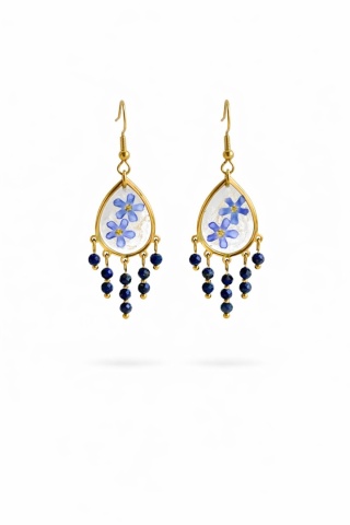 Kolczyki z żywicy z kamieniami naturalnymi GLAM Niezapominajki i lapis lazuli