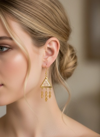 Kolczyki z żywicy z kamieniami naturalnymi GLAM Trójkąty Kwiaty dzikiej marchwi i cytryn