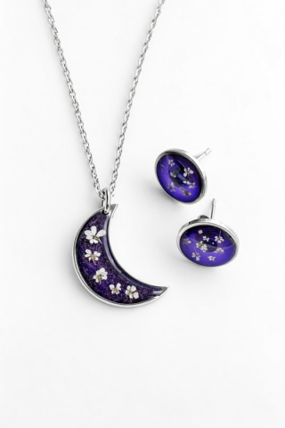 Komplet biżuterii z żywicy Fioletowy księżyc