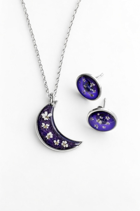 Komplet biżuterii z żywicy Fioletowy księżyc