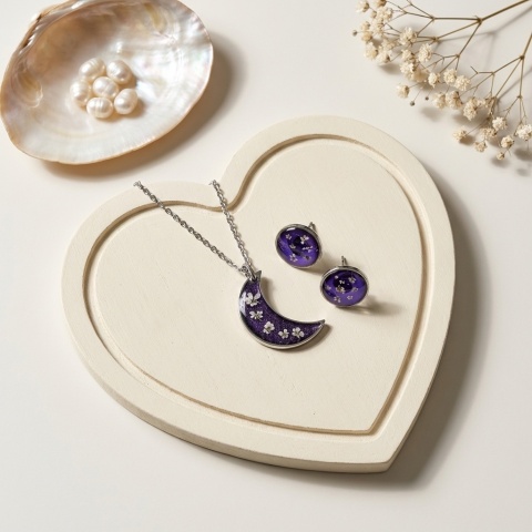Komplet biżuterii z żywicy Fioletowy księżyc