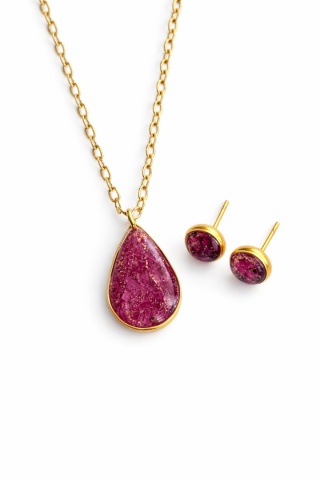 Komplet biżuterii z żywicy Kropla Płatki piwonii