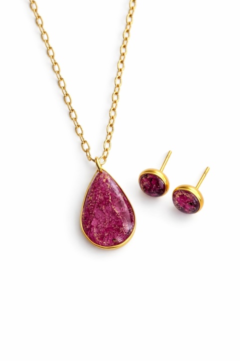 Komplet biżuterii z żywicy Kropla Płatki piwonii