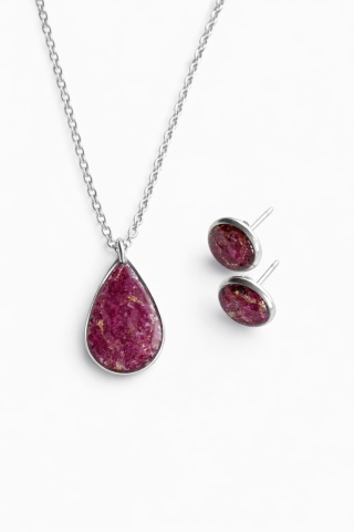 Komplet biżuterii z żywicy Srebrzyste Płatki piwonii