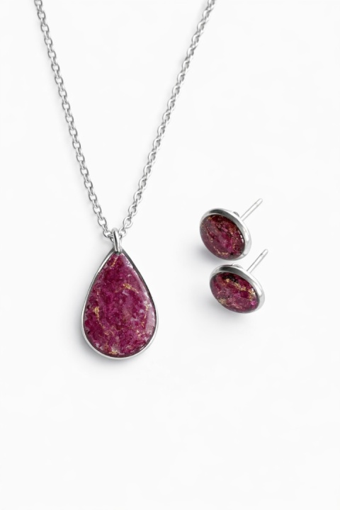 Komplet biżuterii z żywicy Srebrzyste Płatki piwonii