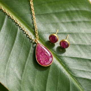 Komplet biżuterii z żywicy Kropla Płatki piwonii