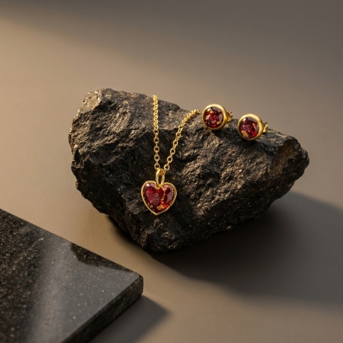 Komplet biżuterii z żywicy Mini serce Płatki róży