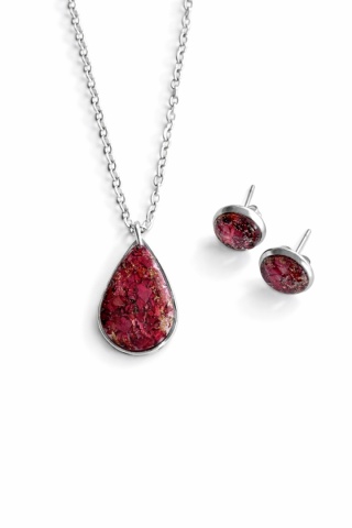 Komplet biżuterii z żywicy Srebrzyste Płatki róży