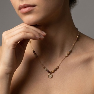 Naszyjnik z żywicy Aura z kwiatami dzikiej marchwi i agatem alashan