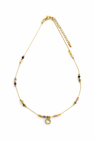 Naszyjnik z żywicy Aura z kwiatem dzikiej marchwi i turmalinem kolorowym