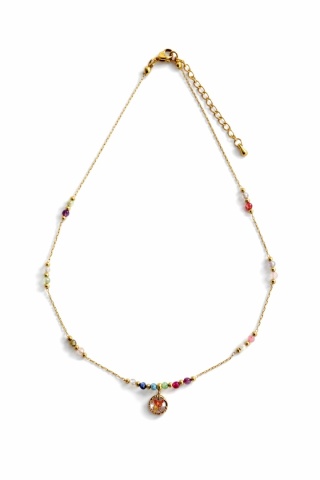 Naszyjnik z żywicy Aura z suszoną smagliczką i miksem kamieni naturalnych