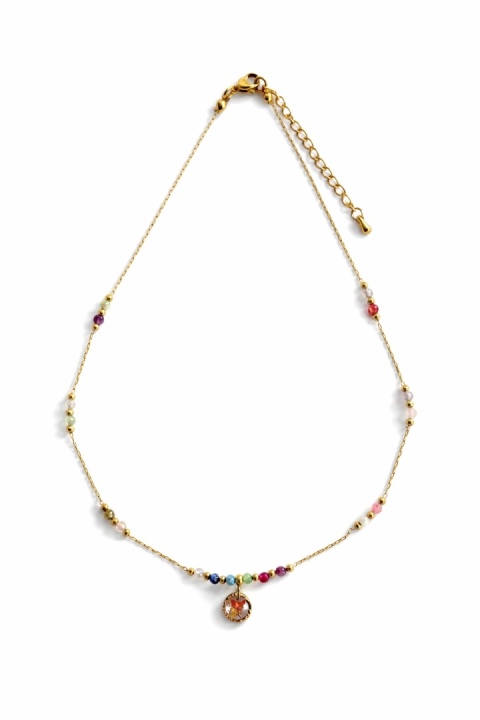 Naszyjnik z żywicy Aura z suszoną smagliczką i miksem kamieni naturalnych