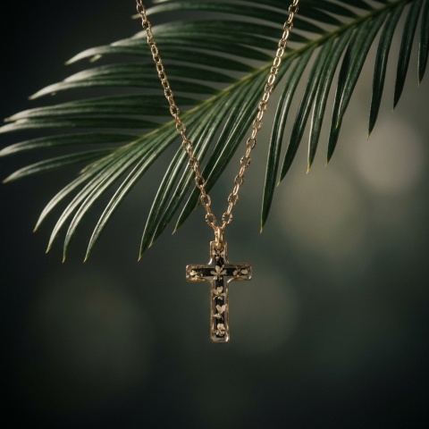 Naszyjnik z żywicy Czarny złocisty krzyżyk