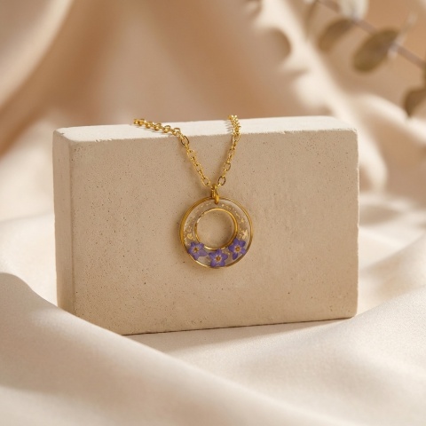 Naszyjnik z żywicy Fantazyjne Niezapominajki złociste