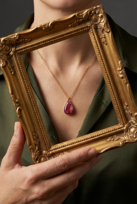 Naszyjnik z żywicy Kropla płatki piwonii