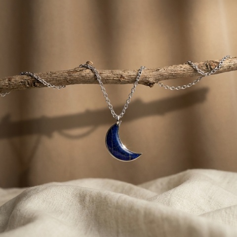 Naszyjnik z żywicy Księżyc Granatowa Esencja liścia