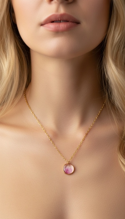 Naszyjnik z żywicy Różowe Chabry złociste