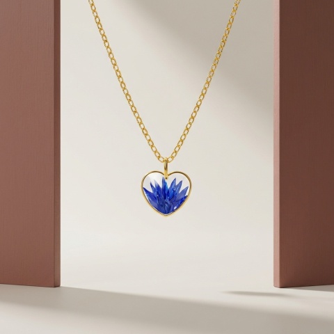 Naszyjnik z żywicy Serce Chabry złociste