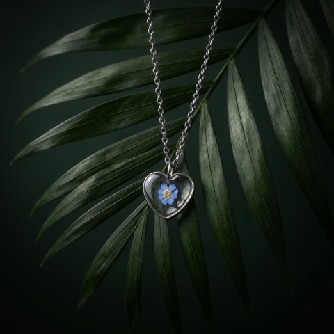 Naszyjnik z żywicy Serce Niezapominajka