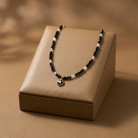 Naszyjnik z żywicy z kamieniami Florastone Dzika marchew , czarny turmalin i cytryn