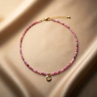 Naszyjnik z żywicy z kamieniami Florastone Dzika marchew i różowy turmalin