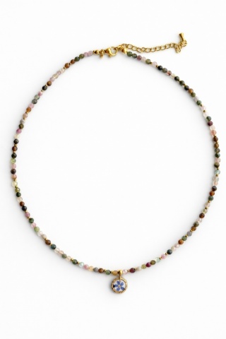 Naszyjnik z żywicy z kamieniami Florastone Niezapominajka i kolorowy turmalin