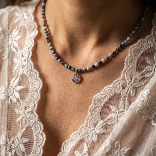 Naszyjnik z żywicy z kamieniami Florastone Niezapominajka, k2 złocista