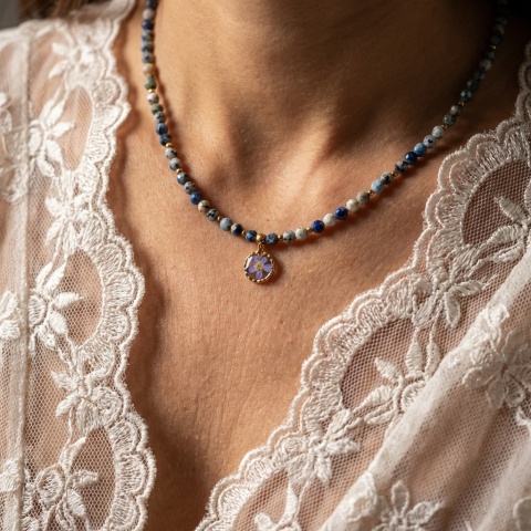 Naszyjnik z żywicy z kamieniami Florastone Niezapominajka, k2 złocista