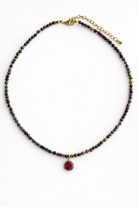 Naszyjnik z żywicy z kamieniami Florastone Płatki piwonii i jaspis