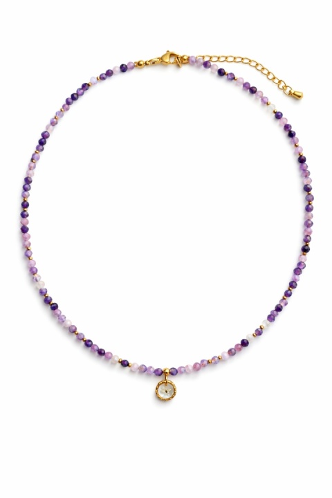 Naszyjnik z żywicy z kamieniami Florastone Dzika marchew i lepidolit