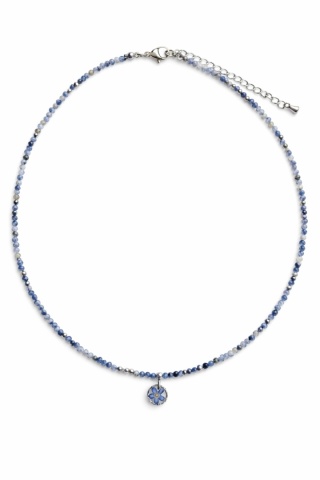 Naszyjnik z żywicy z kamieniami Florastone Srebrzysta niezapominajka i jaspis blue