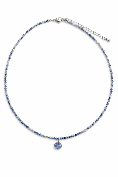 Naszyjnik z żywicy z kamieniami Florastone Srebrzysta niezapominajka i jaspis blue