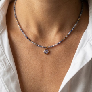 Naszyjnik z żywicy z kamieniami Florastone Złocista niezapominajka i jaspis blue