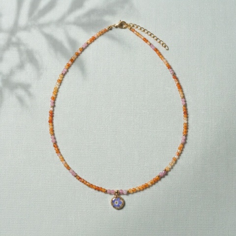 Naszyjnik z żywicy z kamieniami Florastone niezapominajka, karneol i różowy turmalin