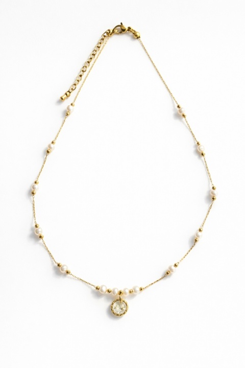 Naszyjnik z żywicy Aura z suszonym kwiatem dzikiej marchwi i perłami