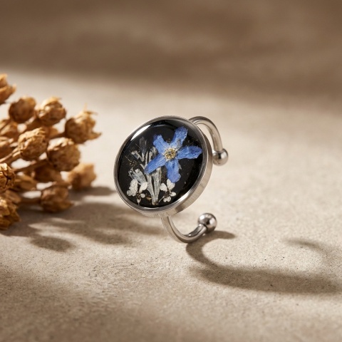 Pierścionek z żywicy regulowany Mega Srebrzysta Magia